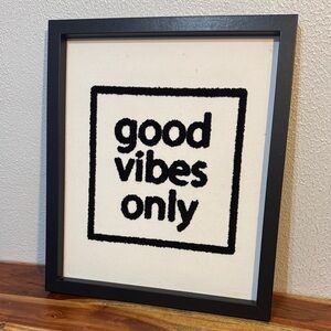 Tufted "Good Vibes Only"  Black and White Framed Art Wall Decor Boho Modern